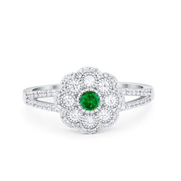 Antique Style Engagement Ring Round Simulated Green Emerald CZ 925 Sterling Silver